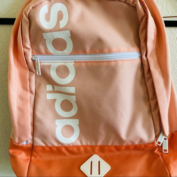 Adidas Orange Front White Logo Detail Adjustable Strap Zip Up Closure Backpack - Picture 5 of 13